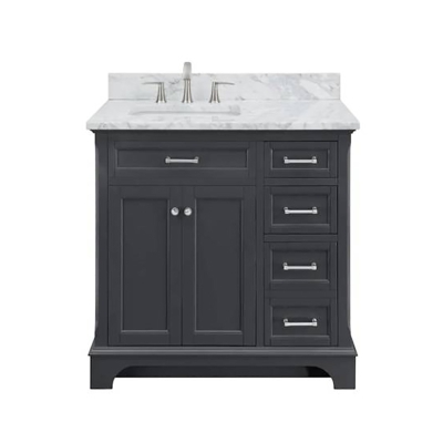 Marble Bathroom Wash Basin Vanity Cabinet Customized Black Wood